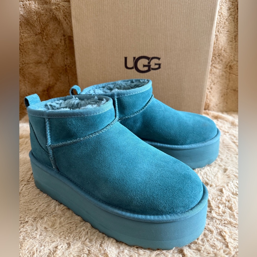 UGG classic Ultra Mini Aqua Suede Platform Boots
